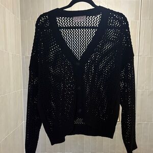 Self Contrast Fishnet Cardigan